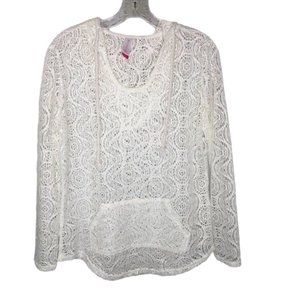 No Boundaries Open Crochet Hoodie Top Long Sleeves